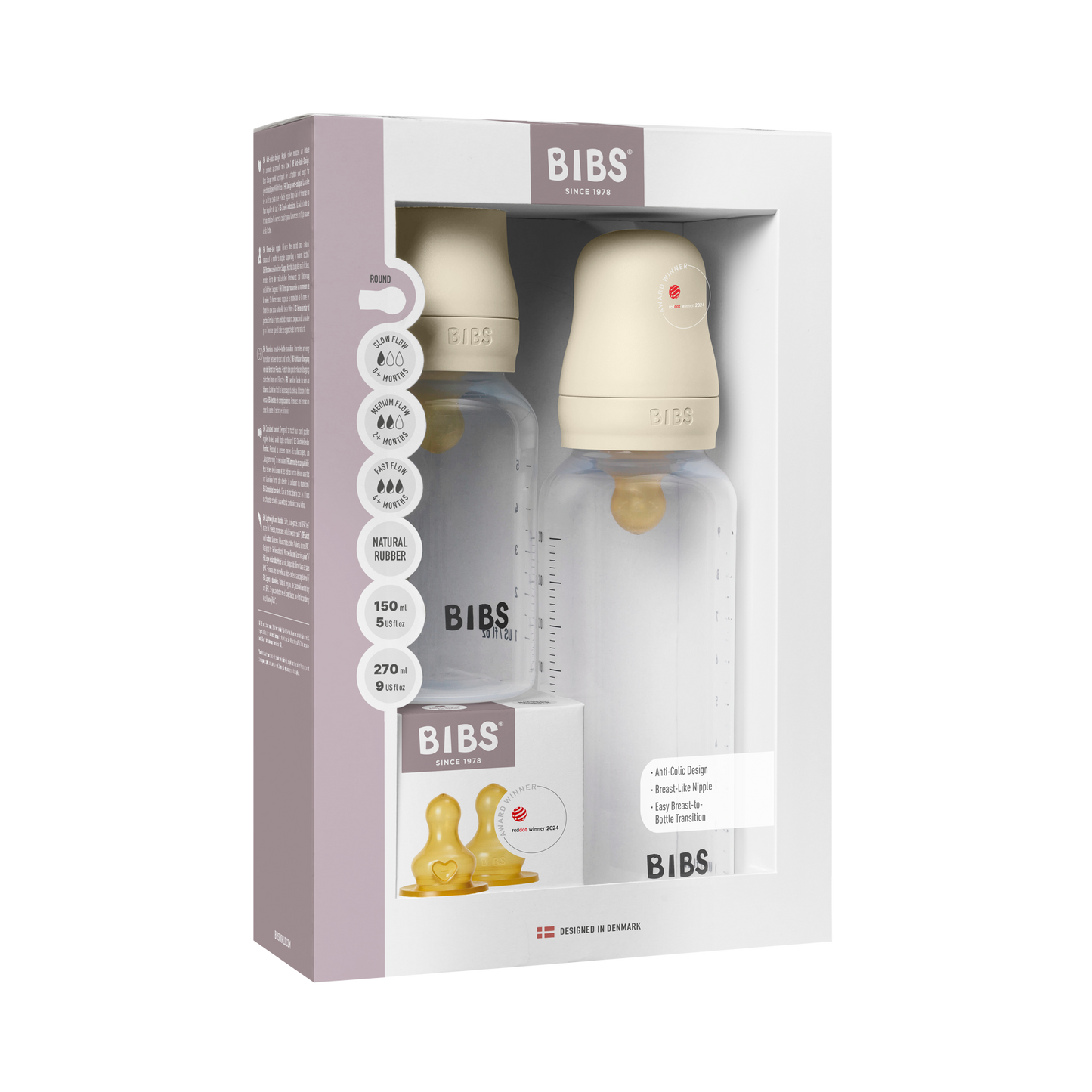 BPA-frit PP-flaskesæt til baby Grow and Flow 150 ml/270 ml Latex - Ivory