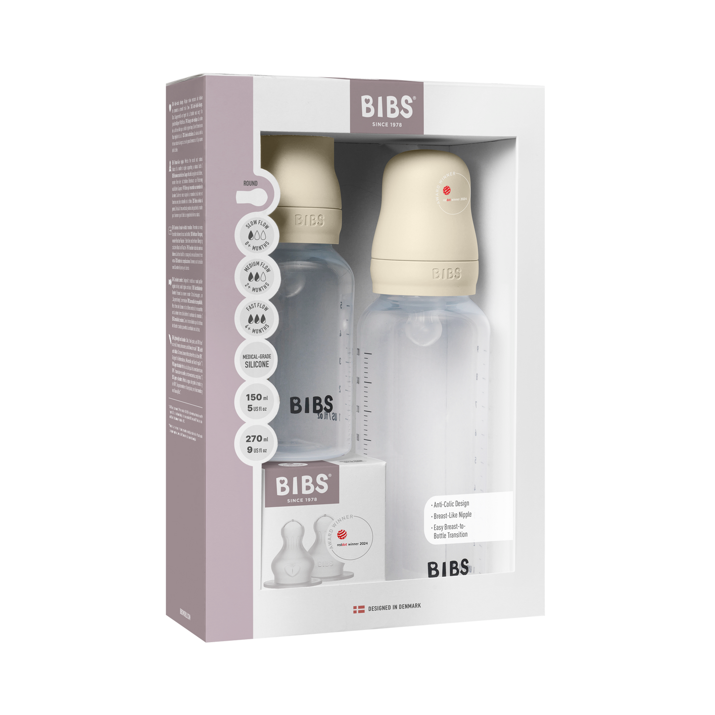 BPA-freies PP-Babyflaschenset Grow and Flow 150 ml/270 ml, Silikon – Ivory