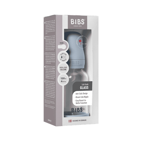 Babyglasflaschenset 120 ml, Silikon – Baby Blue