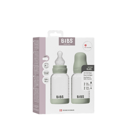 Baby-Glasflaschen-Set 120 ml, 2er-Pack, Silikon – Sage