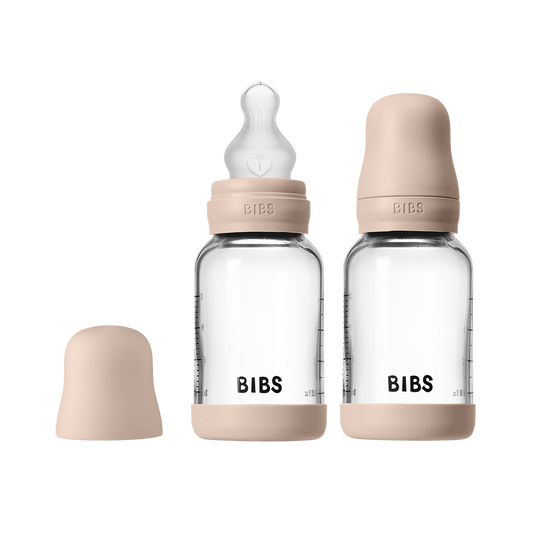 Baby Glass Bottle Set 120ml 2 Pack Silicone - Blush - BIBS