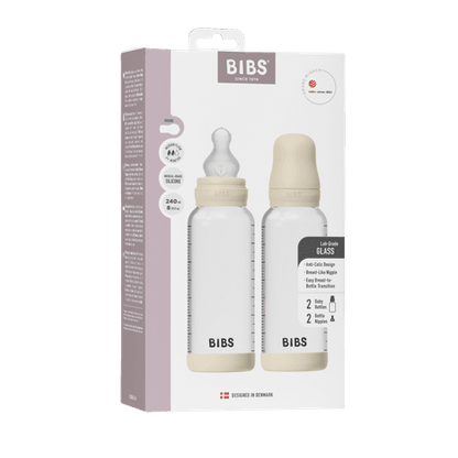Baby-Glasflaschen-Set 240 ml, 2er-Pack, Silikon – Ivory