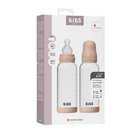 Baby-Glasflaschen-Set 240 ml, 2er-Pack, Silikon – Blush