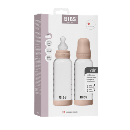 Baby-Glasflaschen-Set 240 ml, 2er-Pack, Silikon – Blush