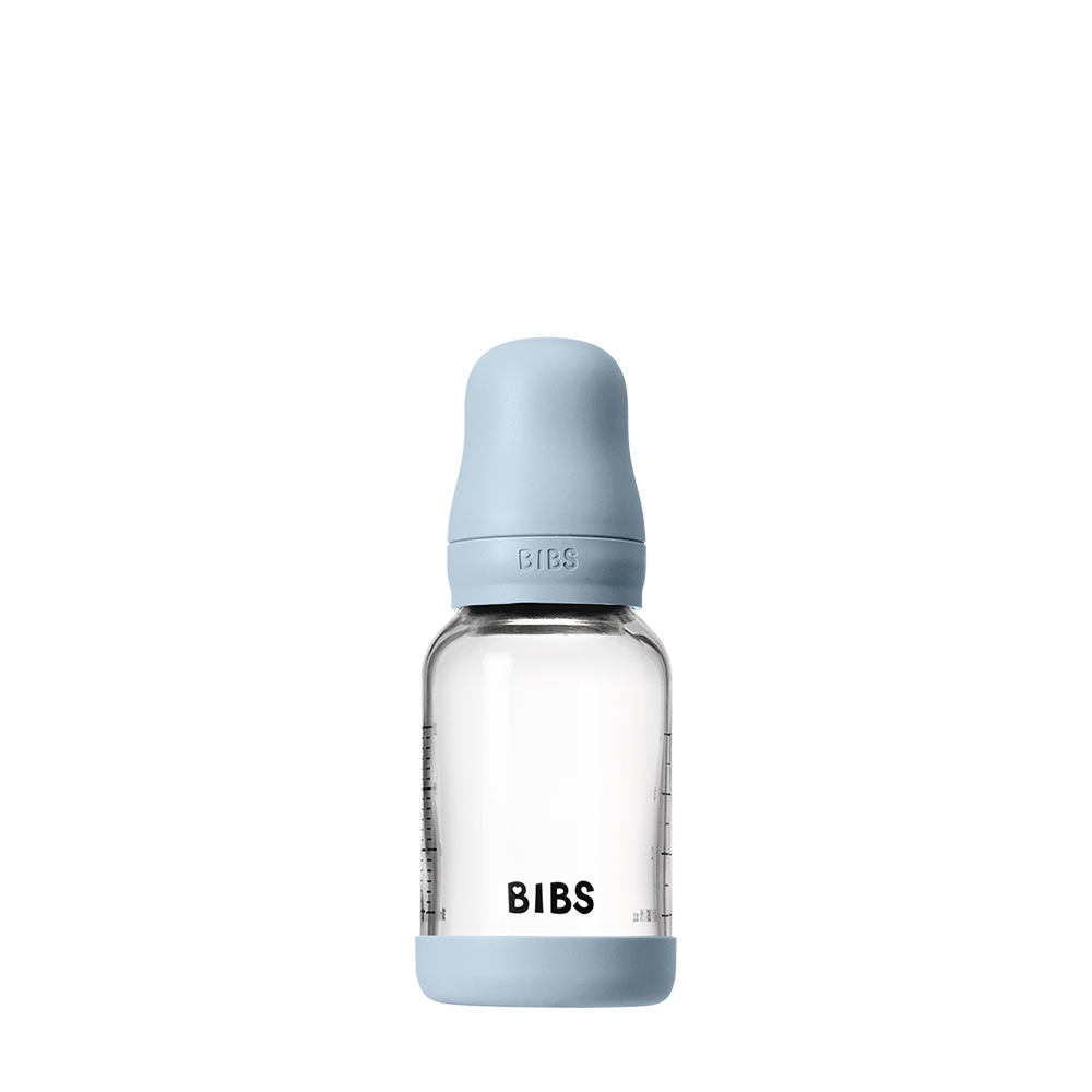 Babyglasflaschenset 120 ml, Silikon – Baby Blue