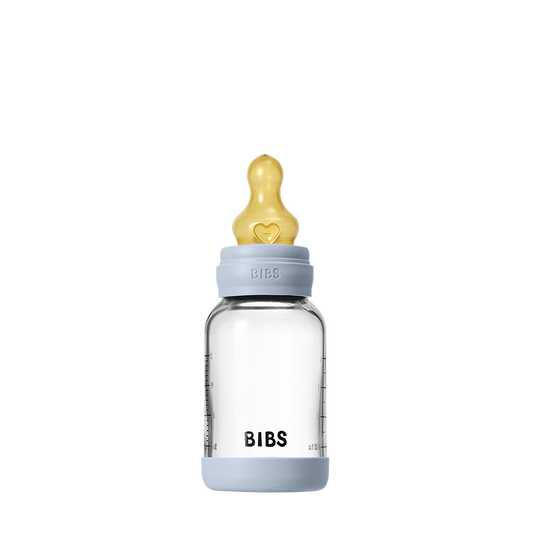 Coffret biberon en verre 120 ml Latex - Bleu bébé