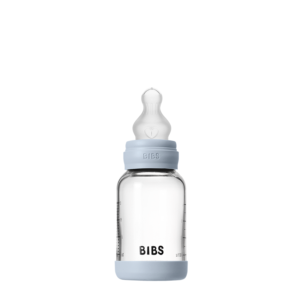 Babyglasflaschenset 120 ml, Silikon – Baby Blue