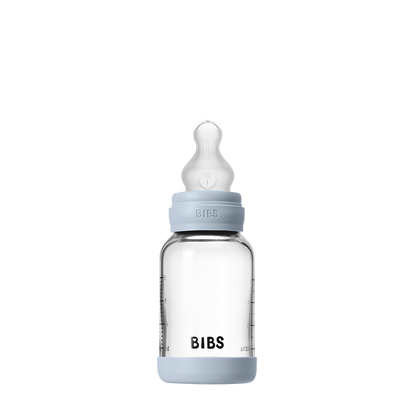 Babyglasflaschenset 120 ml, Silikon – Baby Blue
