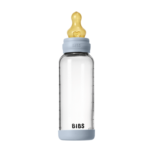 Coffret biberon en verre 240 ml Latex - Bleu bébé