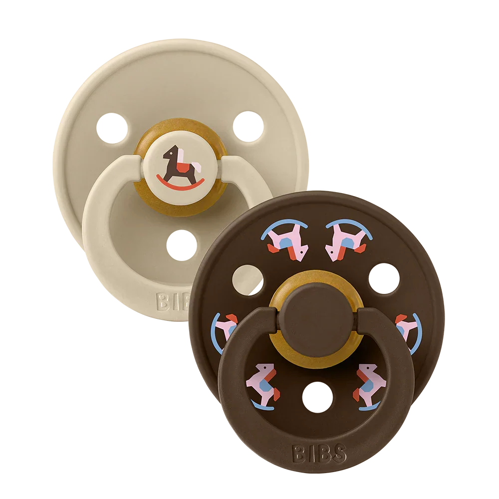 Colour Holiday Horse Pacifiers 2 Pack - Vanilla/Mocha - BIBS